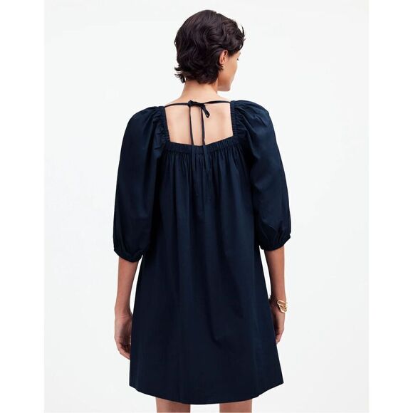 Madewell Square-Neck Puff-Sleeve Mini Dress in Navy Blue Size 2 NWT - Picture 5 of 8
